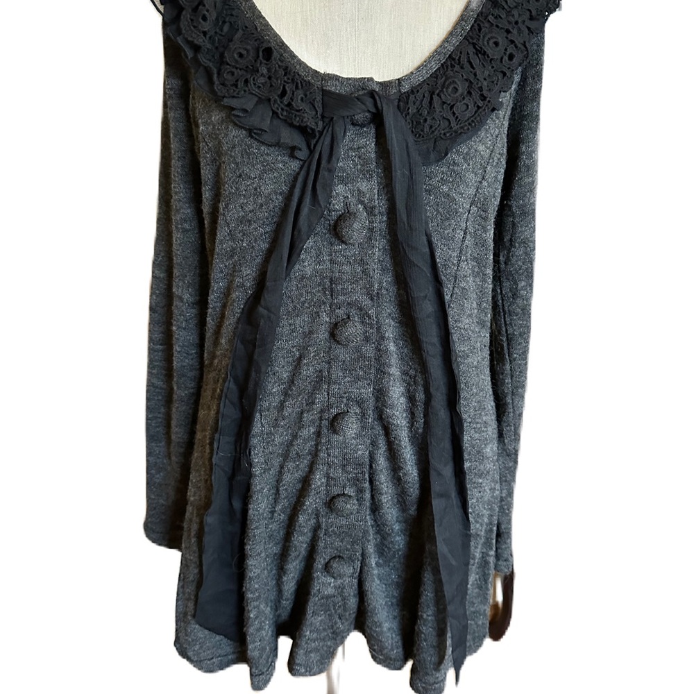 Anthropologie A Reve ChaRcoal gray With Black Lace Dress. Size medium